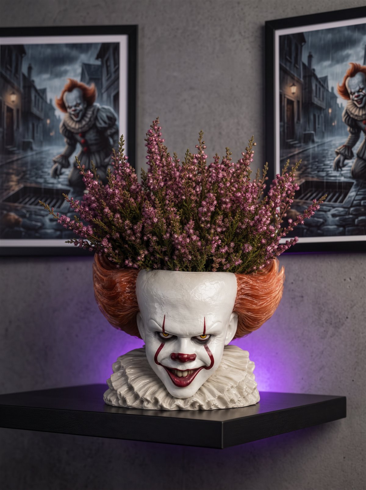 Pennywise planter, gray wall, themed posters
